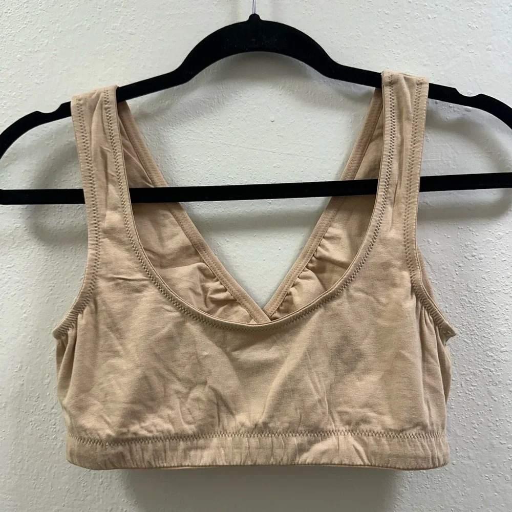 Motherhood Maternity  Wrap Front Nursing Bra Size L Nude‎ Beige Cotton Seamless